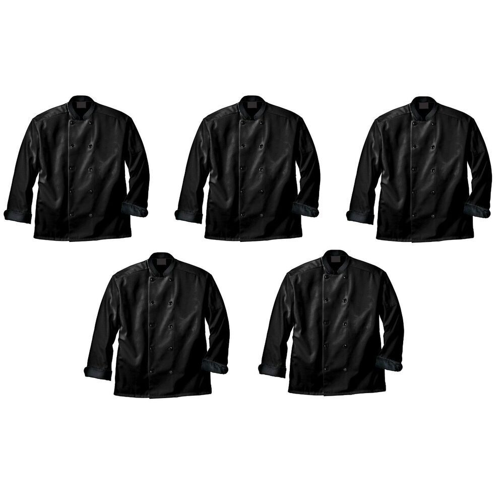 Lot Bundle of 5 Aramark Vestis Chef Coats Large Black Double Breasted GO2487